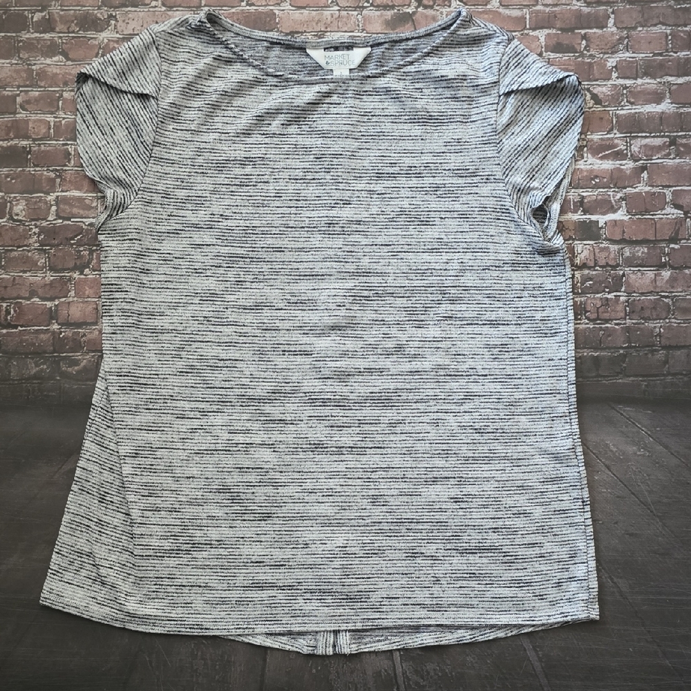 Market & Spruce Gray & White Striped Short Sleeve Tee - L